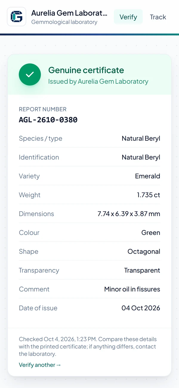 A buyer's phone showing Genuine certificate after scanning the QR code